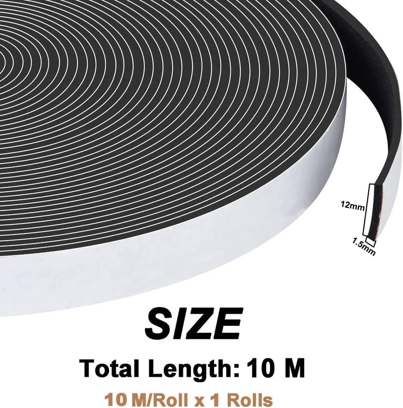UPSEN Öntapadós Tömítőszalag Ajtóhoz Ablakhoz 12mm x 1.5mm 10m Hangszigetelő Habgumi