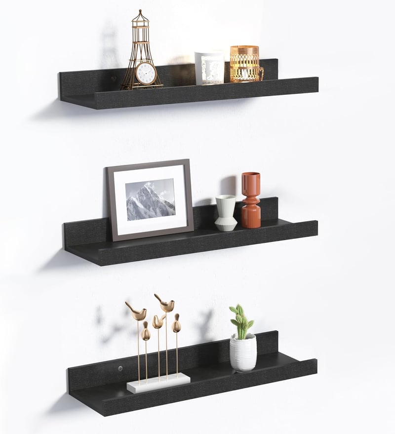 Set 3 rafturi de perete upsimples, negre, 40x13 cm, pentru sufragerie, dormitor, camera copiilor