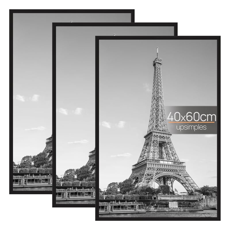 upsimples set de 3 rame foto 40x60 cm negre, rame foto pentru perete potrivite pentru postere și fotografii, montare orizontală și verticală, inserție ușoară
