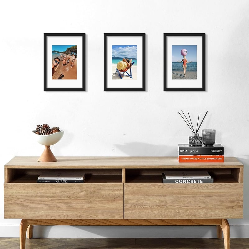 upsimples 3 db-os Fekete Képkeret Szett 50 x 70 cm - Falra Szerelhető Posztertartó Keret Nappaliba, Hálószobába, Műanyag Kerettel, Üveg Nélk