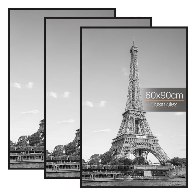 upsimples Okvir za slike 60x90 cm, prirodna boja, set od 3 zidna okvira za fotogaleriju, s trakama za umetanje, horizontalno i vertikalno postavljanje