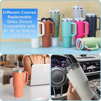 UPUPGO 6 db üveg szívószál 31 cm Stanley pohárhoz 30-40 oz + 2 tisztítókefe 7