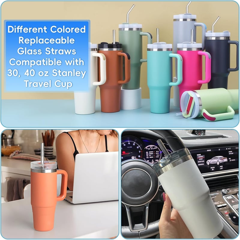 UPUPGO 6 db üveg szívószál 31 cm Stanley pohárhoz 30-40 oz + 2 tisztítókefe