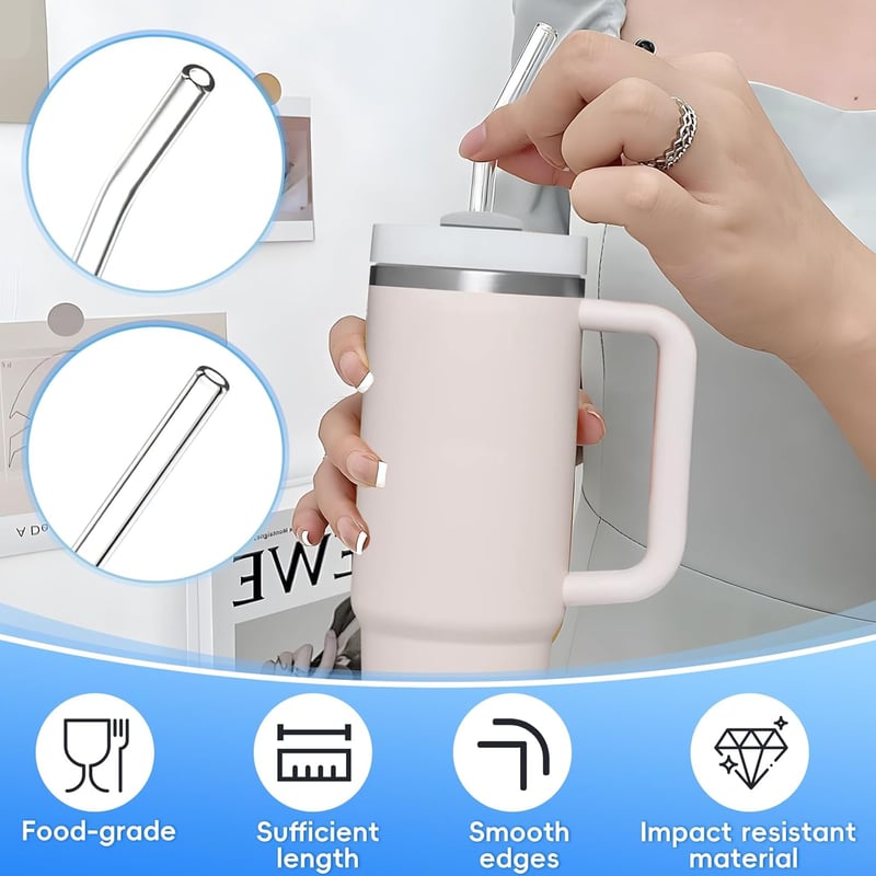 UPUPGO 6 db üveg szívószál 31 cm Stanley pohárhoz 30-40 oz + 2 tisztítókefe