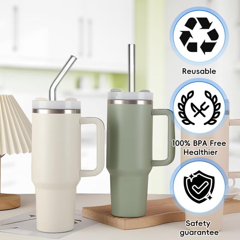 UPUPGO 6 db üveg szívószál 31 cm Stanley pohárhoz 30-40 oz + 2 tisztítókefe