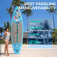 Nafukovací paddleboard UPWELL SUP 320/335 cm pre dospelých a tínedžerov, s batohom, 10 l vodotesným vakom, veslom 2 v 1, poistným popruhom, ručnou pumpou a plutvami 2