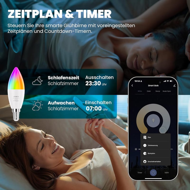 UPXNBOR E14 Smart LED izzó RGBWW 4,5W WiFi Alexa Google 2db