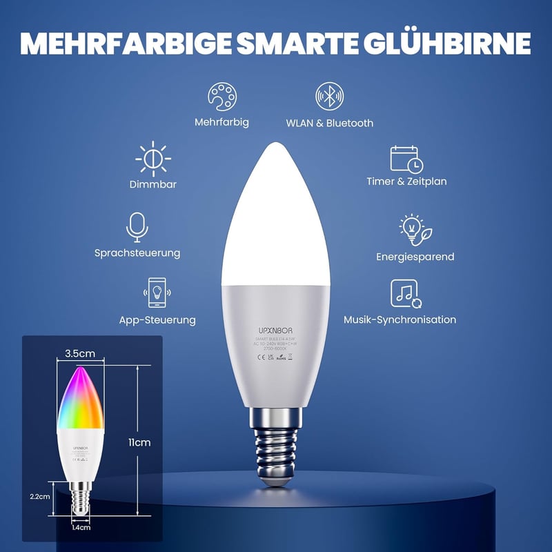 UPXNBOR E14 Smart LED izzó RGBWW 4,5W WiFi Alexa Google 2db