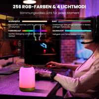 UPXNBOR LED nočná lampa, dotyková, stmievateľná, s 256 RGB farbami a 4 režimami, bezdrôtová stolová lampa s časovačom a háčikom, USB nabíjateľná 4