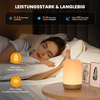 UPXNBOR LED nočná lampa, dotyková, stmievateľná, s 256 RGB farbami a 4 režimami, bezdrôtová stolová lampa s časovačom a háčikom, USB nabíjateľná 5