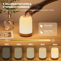 UPXNBOR LED nočná lampa, dotyková, stmievateľná, s 256 RGB farbami a 4 režimami, bezdrôtová stolová lampa s časovačom a háčikom, USB nabíjateľná 3