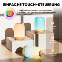 UPXNBOR LED nočná lampa, dotyková, stmievateľná, s 256 RGB farbami a 4 režimami, bezdrôtová stolová lampa s časovačom a háčikom, USB nabíjateľná 7