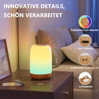 UPXNBOR LED nočná lampa, dotyková, stmievateľná, s 256 RGB farbami a 4 režimami, bezdrôtová stolová lampa s časovačom a háčikom, USB nabíjateľná 8