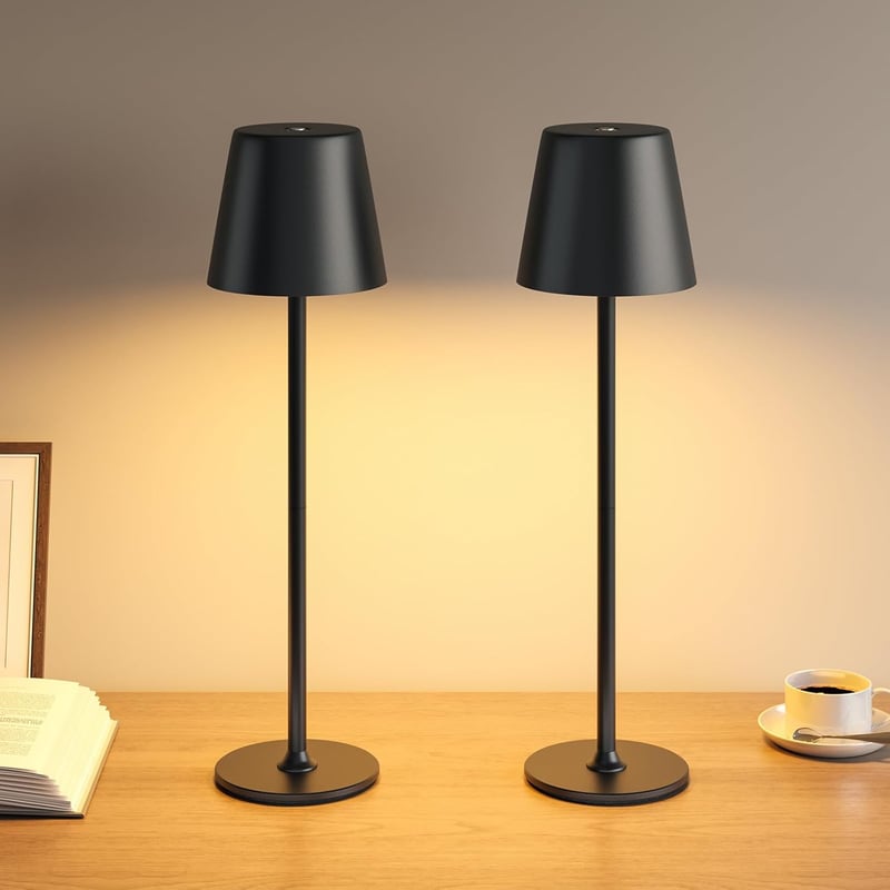 UPXNBOR LED Érintésérzékeny Asztali Lámpa Akkumulátoros 2db Fekete Vízálló - Pack of 2, Black