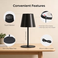 UPXNBOR LED Érintésérzékeny Asztali Lámpa Akkumulátoros 2db Fekete Vízálló - Pack of 2, Black 5