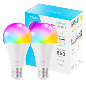 UPXNBOR Pametna LED žarulja E27 9W, RGBWW 16 milijuna boja, 850 lm, prigušiva WLAN pametna žarulja, kompatibilna s Alexa i Google Assistant, 2,4 GHz, 2 komada