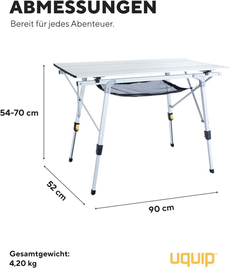 Uquip Variety M Összecsukható Alumínium Kempingasztal 4 Személyes Magasságállítható Ezüst 89x53cm
