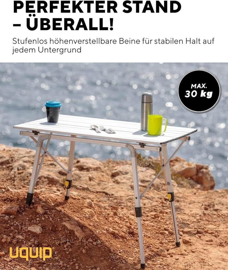 Uquip Variety M Összecsukható Alumínium Kempingasztal 4 Személyes Magasságállítható Ezüst 89x53cm