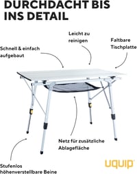 Uquip Variety M Összecsukható Alumínium Kempingasztal 4 Személyes Magasságállítható Ezüst 89x53cm 6