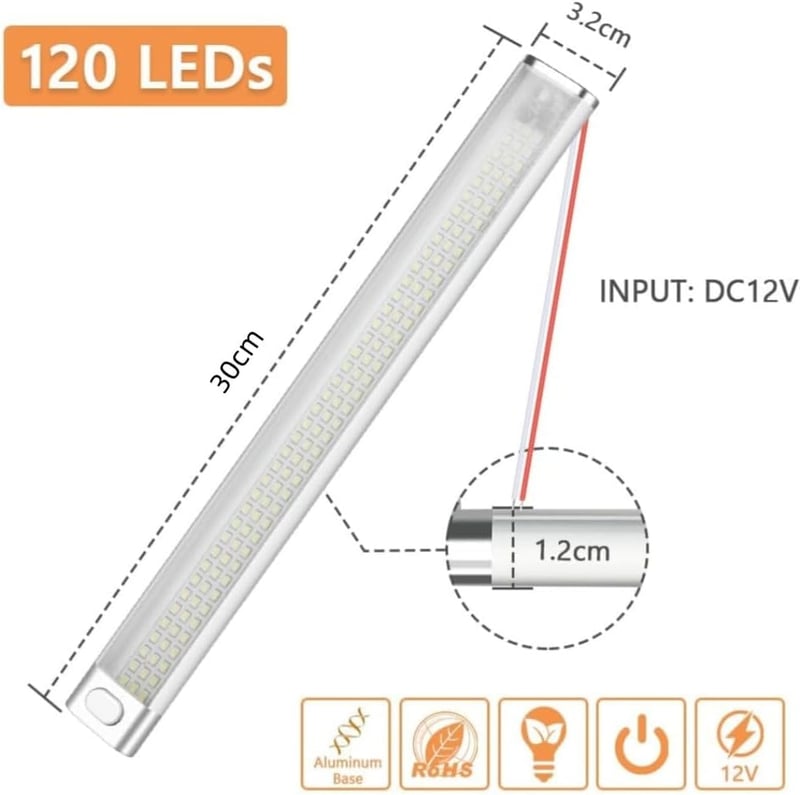 URAQT 120 LED beltéri világítás 8W 12V autó lakóautó konyha fürdőszoba csíkos lámpa kapcsolóval - 30 cm – 120 LEDs (1 Stück)