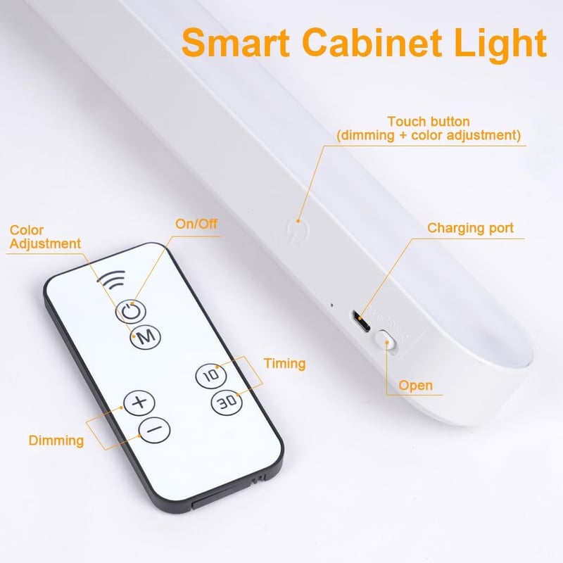 URAQT 26 cm LED szekrénylámpa, 3 módú dimmelhető távirányítós, USB töltős mágneses szalagfény