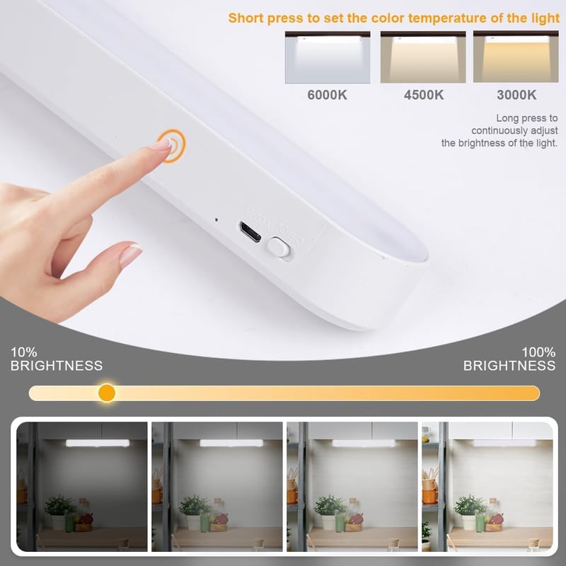 URAQT 26 cm LED szekrénylámpa, 3 módú dimmelhető távirányítós, USB töltős mágneses szalagfény