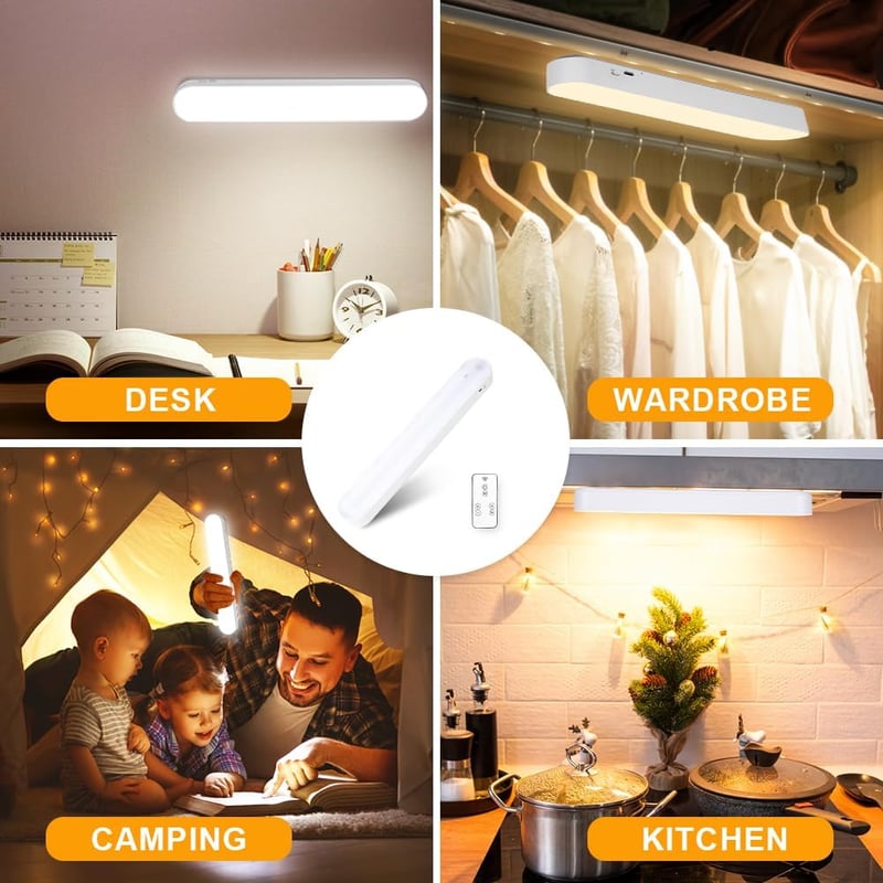 URAQT 26 cm LED szekrénylámpa, 3 módú dimmelhető távirányítós, USB töltős mágneses szalagfény