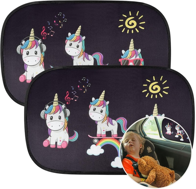 URAQT Autó Napvédő Függöny Unikornisok 50x30cm UV Védelem 2db