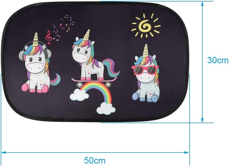 URAQT Autó Napvédő Függöny Unikornisok 50x30cm UV Védelem 2db