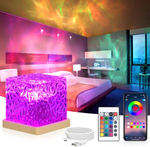 Proiector de stele URAQT, lampă de noapte cu cristale, 16 culori, 30 moduri de iluminare, LED reîncărcabil 1200mAh, control prin telecomandă și aplicație, pentru dormitor