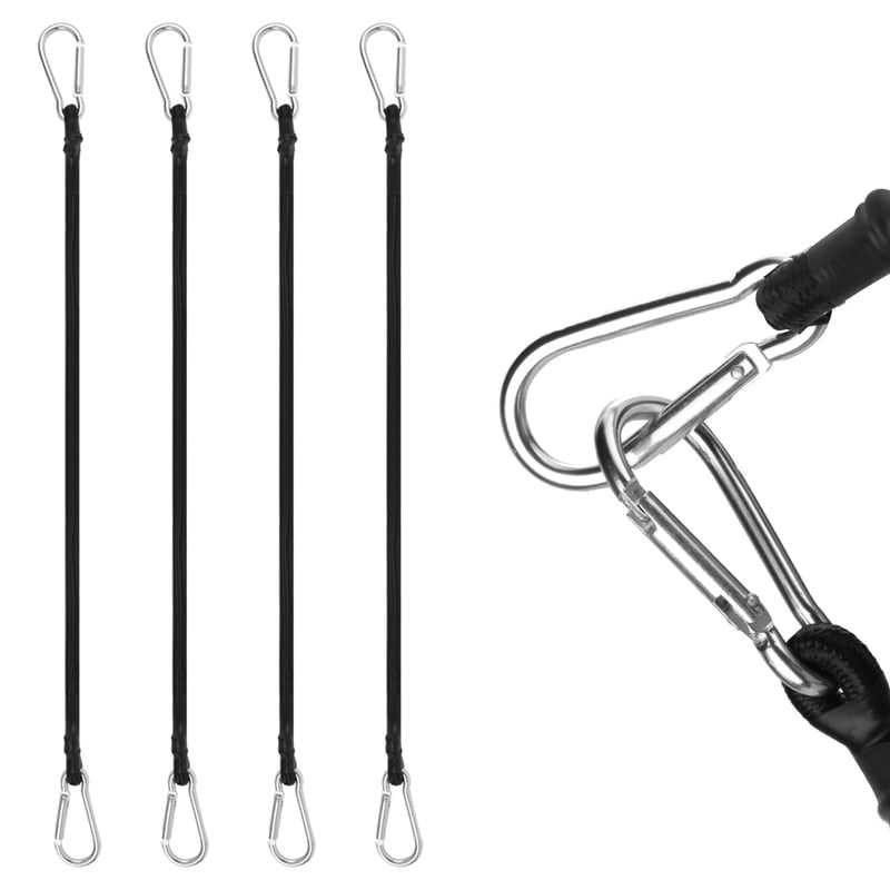 URAQT Corzi Elastice cu Cârlige, 4 bucăți Corzi de Tensionare cu Carabiniere din Oțel, Corzi Elastice de 60 cm pentru Fixarea Bagajelor, Prestatelor și pentru Camping