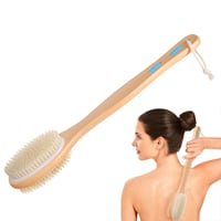 URAQT Kefa na chrbát s dlhou rúčkou, obojstranná kúpacia kefa s jemnými a tvrdými štetinami, na suchú a mokrú exfoliáciu, masážna kefa 1