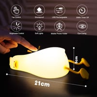 URAQT Kacsa Éjjeli Lámpa Gyerekeknek - Szilikon LED Érintésvezérelt Hangulatfény 3 Fényerővel, USB Töltés, Időzítő, Mobiltelefon Tartó 2
