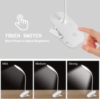 URAQT LED Asztali Lámpa - 360° Forgatható, 3 Fényerőszint, 1200 mAh Akkumulátor, Csíptethető, USB Töltés, Érintésvezérelt Olvasólámpa 3