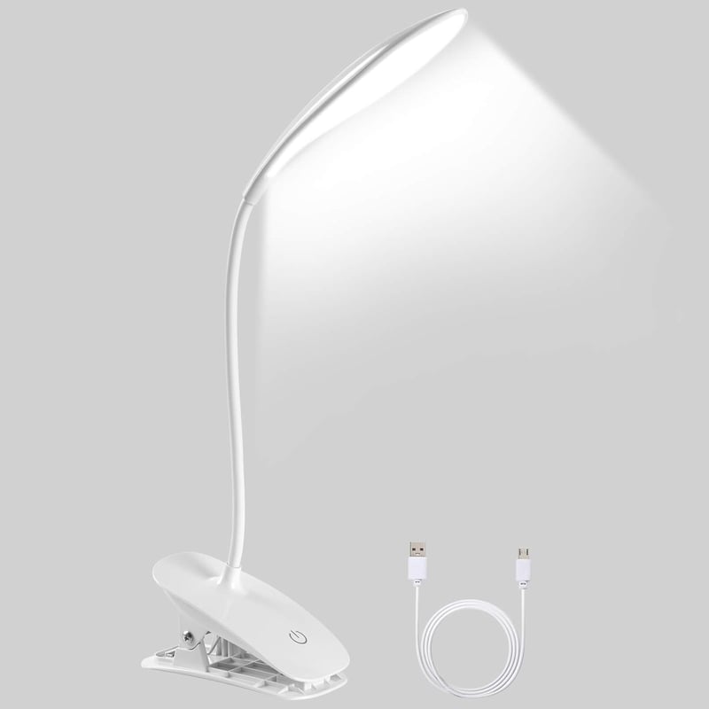 URAQT LED Asztali Lámpa - 360° Forgatható, 3 Fényerőszint, 1200 mAh Akkumulátor, Csíptethető, USB Töltés, Érintésvezérelt Olvasólámpa