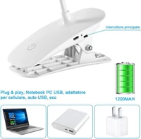 URAQT LED Asztali Lámpa - 360° Forgatható, 3 Fényerőszint, 1200 mAh Akkumulátor, Csíptethető, USB Töltés, Érintésvezérelt Olvasólámpa 6