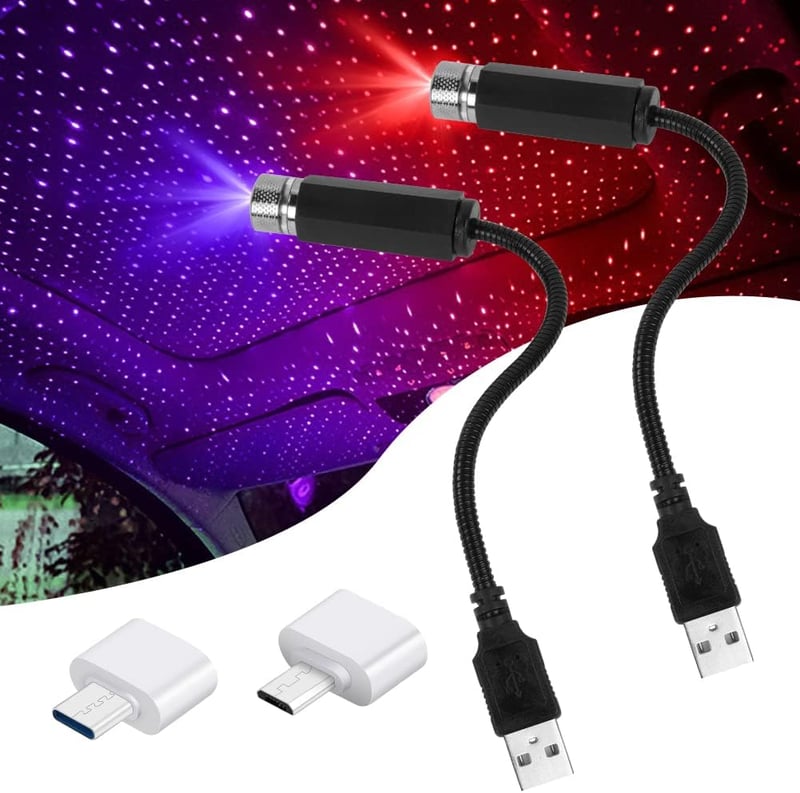 URAQT LED Autó Plafon Csillagfény 2db USB Hangulatlámpa Többféle Mód