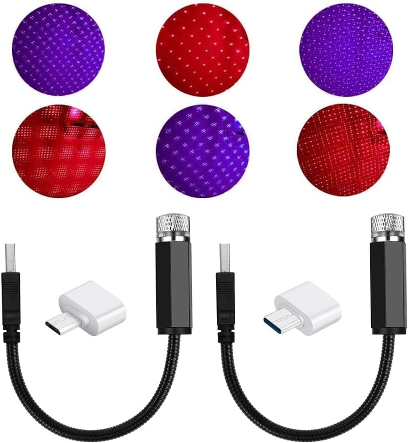 URAQT LED Autó Plafon Csillagfény 2db USB Hangulatlámpa Többféle Mód