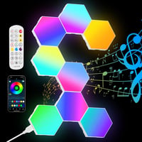 URAQT LED Hexagon Gaming Fali Lámpa 8db RGB Okos Panelok Zeneszinkron Appvezérlés - Multi-coloured - 8 Pieces 1