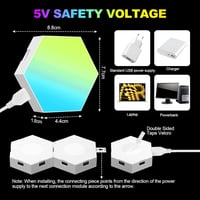 URAQT LED Hexagon Gaming Fali Lámpa 8db RGB Okos Panelok Zeneszinkron Appvezérlés - Multi-coloured - 8 Pieces 4