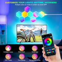 URAQT LED Hexagon Gaming Fali Lámpa 8db RGB Okos Panelok Zeneszinkron Appvezérlés - Multi-coloured - 8 Pieces 3