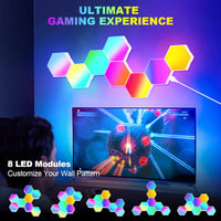 URAQT LED Hexagon Gaming Fali Lámpa 8db RGB Okos Panelok Zeneszinkron Appvezérlés - Multi-coloured - 8 Pieces 2