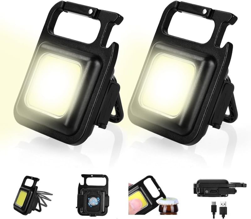 URAQT Mini LED Munkalámpa 2db - 800 Lumen COB Kulcstartós Zseblámpa 4 Üzemmóddal, USB Tölthető, Mágneses Talppal, Sörnyitóval Kempinghez, Au