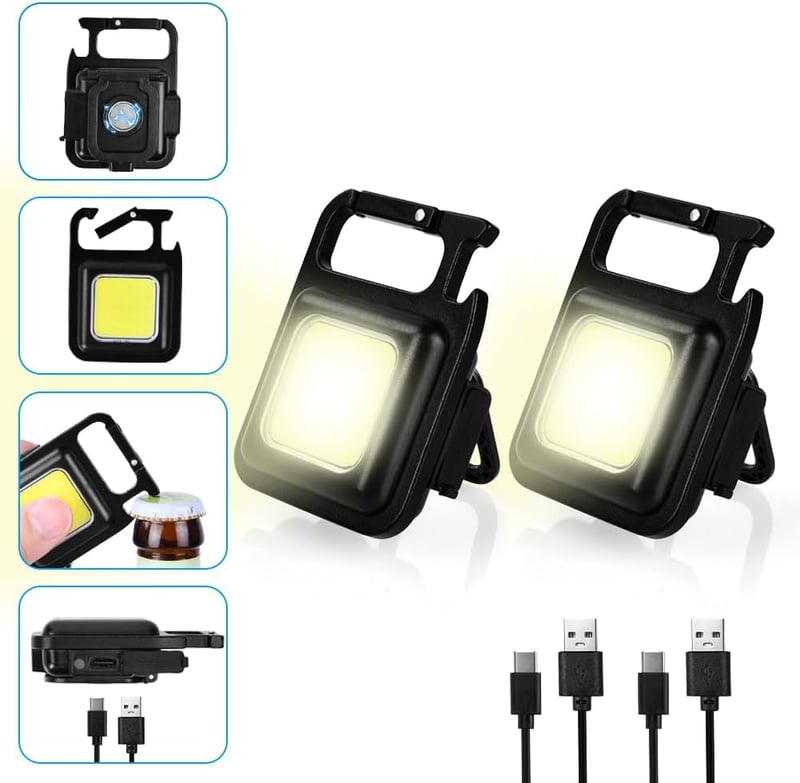 URAQT Mini LED Munkalámpa 2db - 800 Lumen COB Kulcstartós Zseblámpa 4 Üzemmóddal, USB Tölthető, Mágneses Talppal, Sörnyitóval Kempinghez, Au