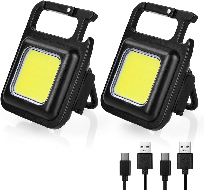 URAQT Mini LED Munkalámpa 2db - 800 Lumen COB Kulcstartós Zseblámpa 4 Üzemmóddal, USB Tölthető, Mágneses Talppal, Sörnyitóval Kempinghez, Au