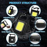 URAQT Mini LED Munkalámpa 2db - 800 Lumen COB Kulcstartós Zseblámpa 4 Üzemmóddal, USB Tölthető, Mágneses Talppal, Sörnyitóval Kempinghez, Au 4