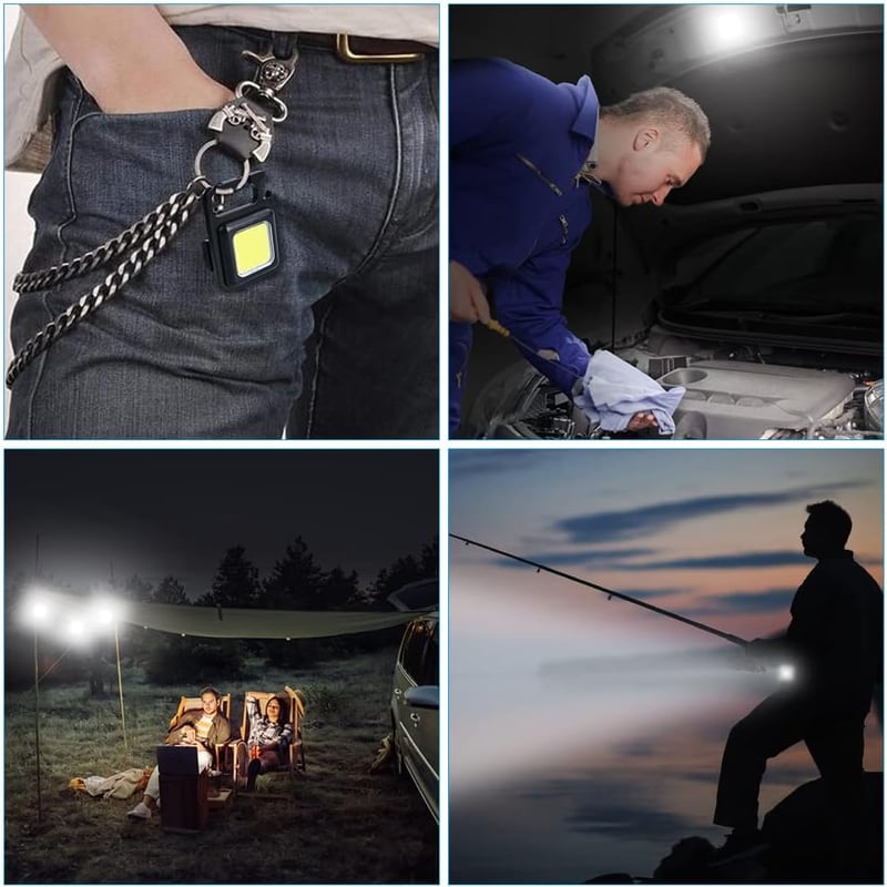 URAQT Mini LED Munkalámpa 2db - 800 Lumen COB Kulcstartós Zseblámpa 4 Üzemmóddal, USB Tölthető, Mágneses Talppal, Sörnyitóval Kempinghez, Au