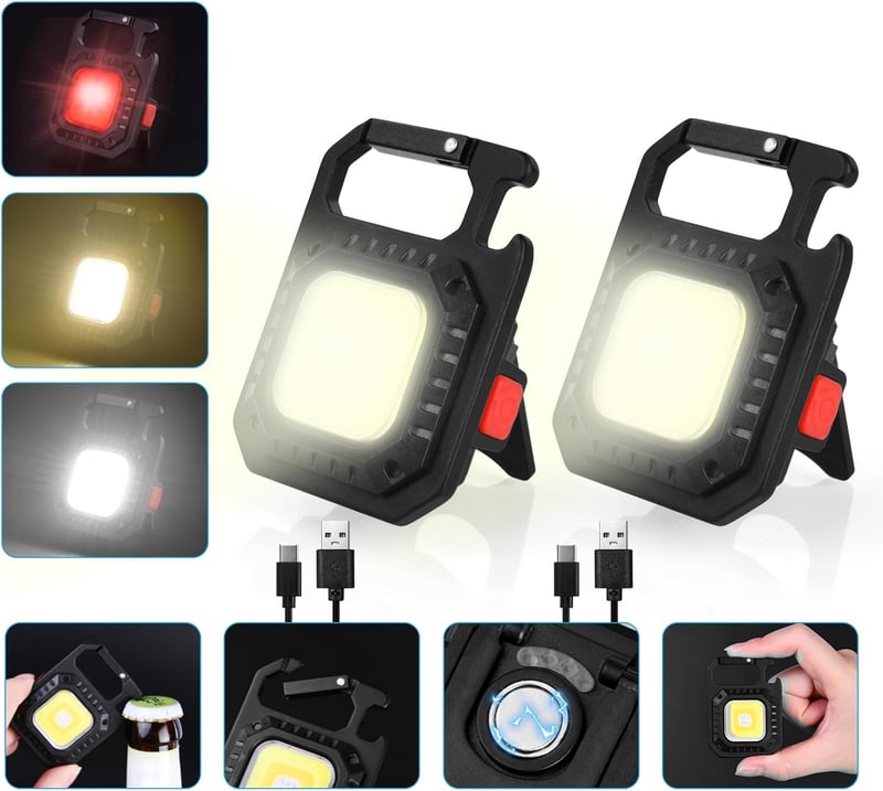 URAQT Mini LED Munkalámpa 800 Lumen 7 Üzemmóddal - Tölthető Kulcstartós Zseblámpa Mágneses Talppal és Sörnyitóval Kempinghez, Autóhoz