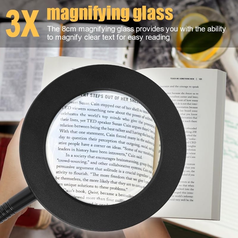 URAQT Nagyítólámpa 3x Nagyítással, 360° Forgatható Állvánnyal, Szabályozható LED Világítással, 3 Színhőmérséklettel és 10 Fényerőszinttel Ol