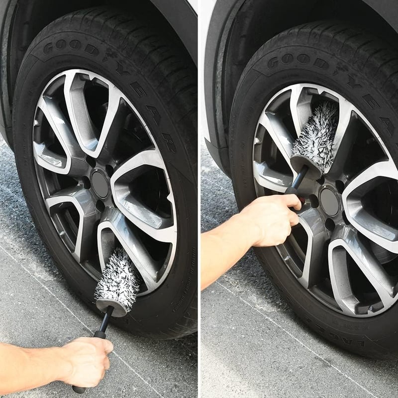 URAQT Prémium Mikroszálas Felni Tisztító Kefe - 40 cm Hosszú Ergonomikus Nyéllel, Karcmentes Tisztítás Mély Felnikhez, Autó és Motor Ápolásh - Black